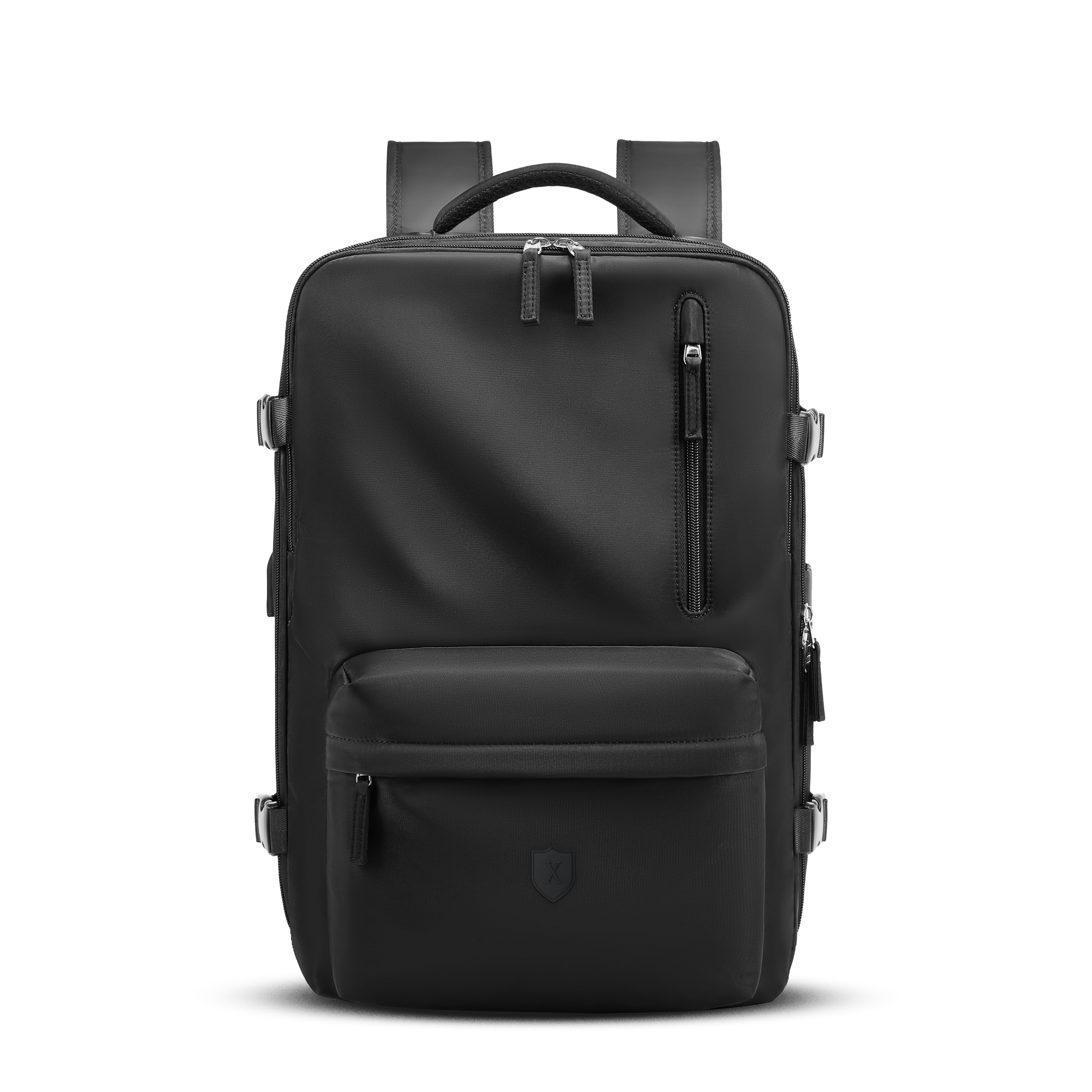 Mochila Xclusive Royal Backpack Negra expandible desde el frente