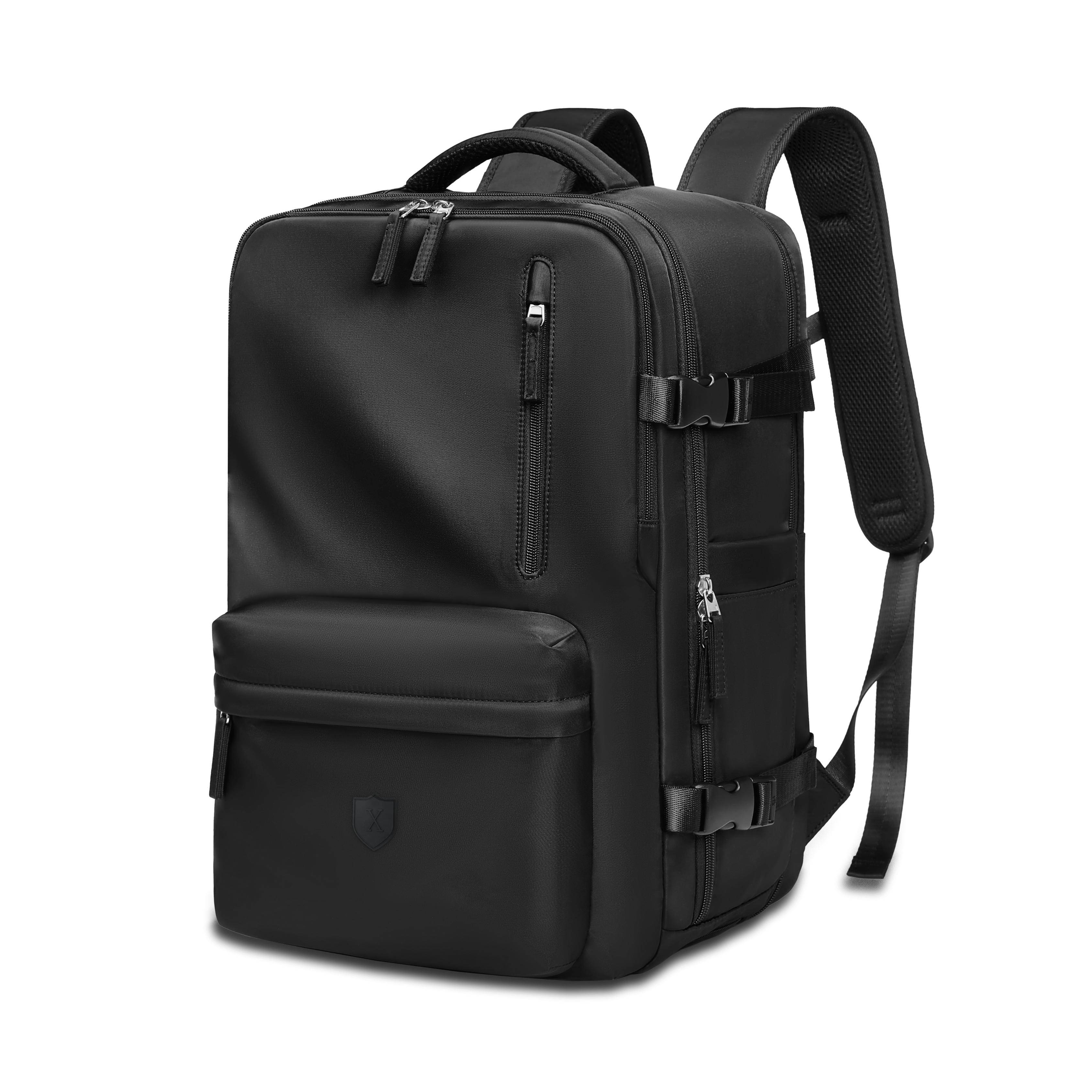 Mochila Xclusive Royal Backpack Negra expandible en diagonal