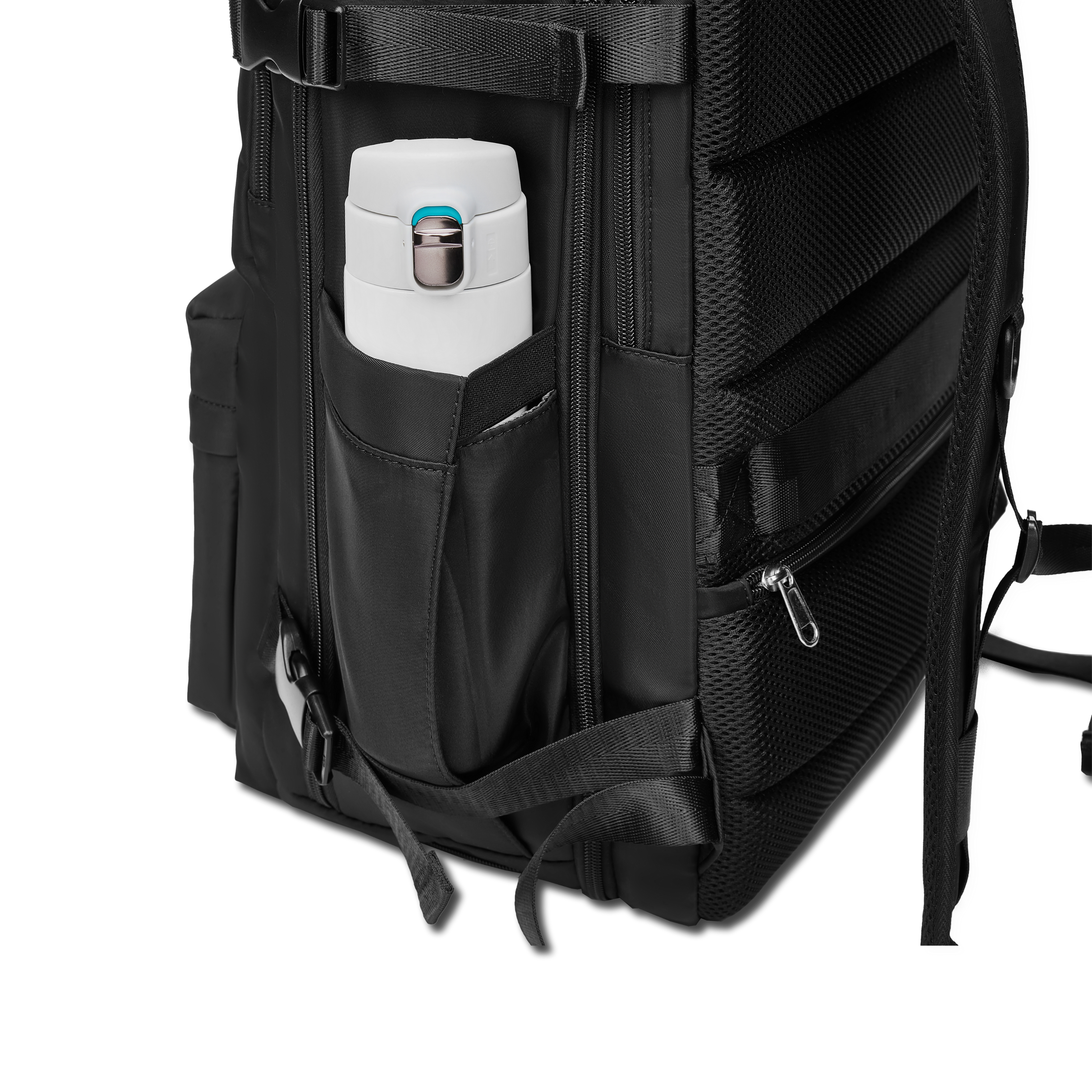 Mochila Xclusive Royal Backpack Negra expandible por el lado con su compartimiento para botella