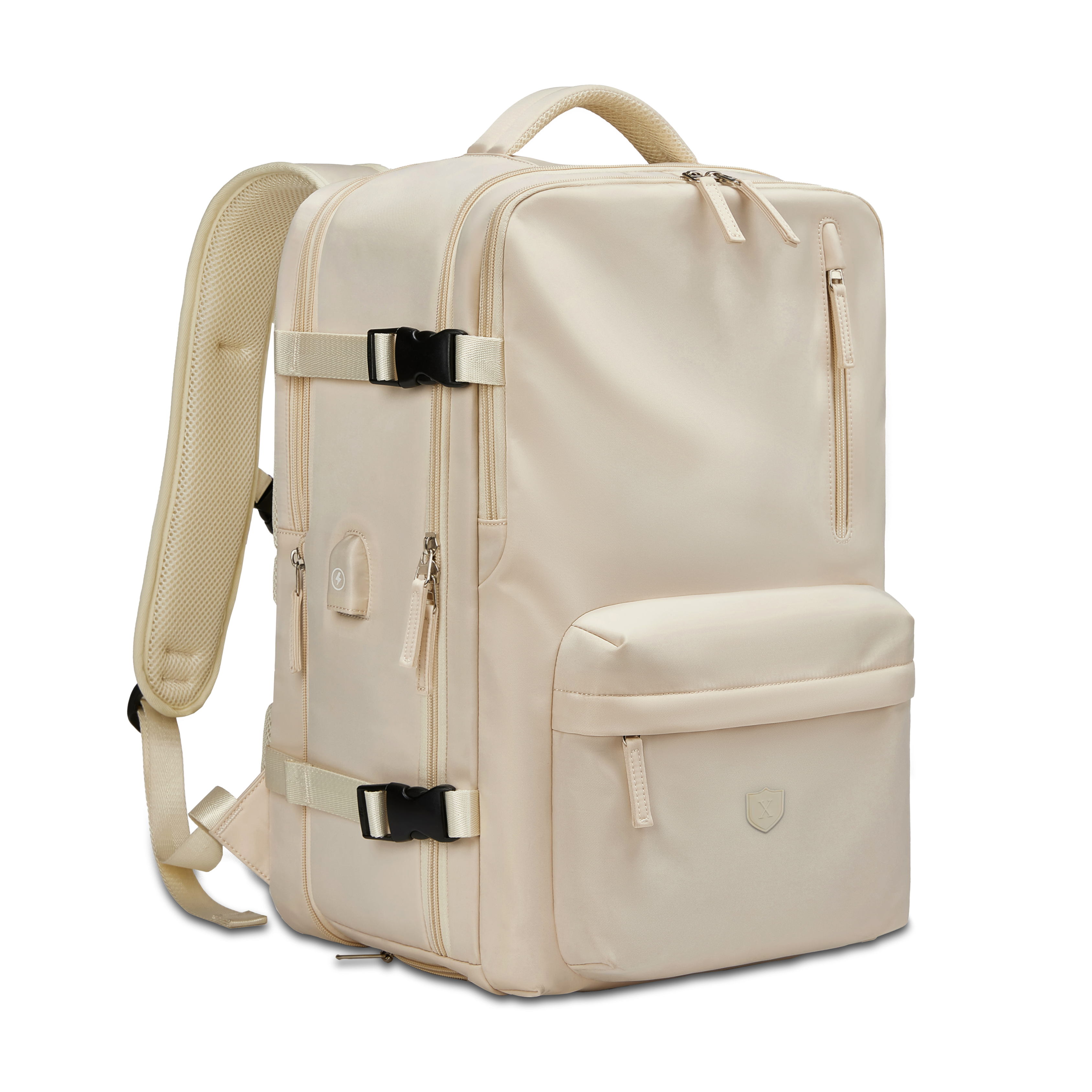 Mochila Xclusive Royal Backpack Blanca expandible en diagonal